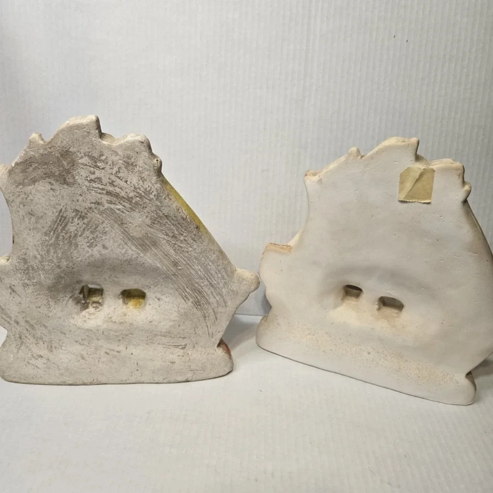 Vintage Chalkware Nautical Sailboat Bookends‎ Painted Coastal Decor Set Of 2
